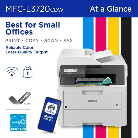 Brother - MFC-L3720CDW Wireless Digital Color All-in-One Printer with Laser Quality Output and Refresh Subscription Eligibility - White