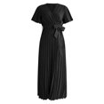 thumbnail image 3 of Women's Summer Pleated Maxi Dress Wrap V Neck Ruffle Cap Sleeves Long Flowy Chiffon Dress With Belt Young Woman Dresses Womens Work Dress Casual Wrap Dresses for Women with Sleeves Knee Length Dress, 3 of 7