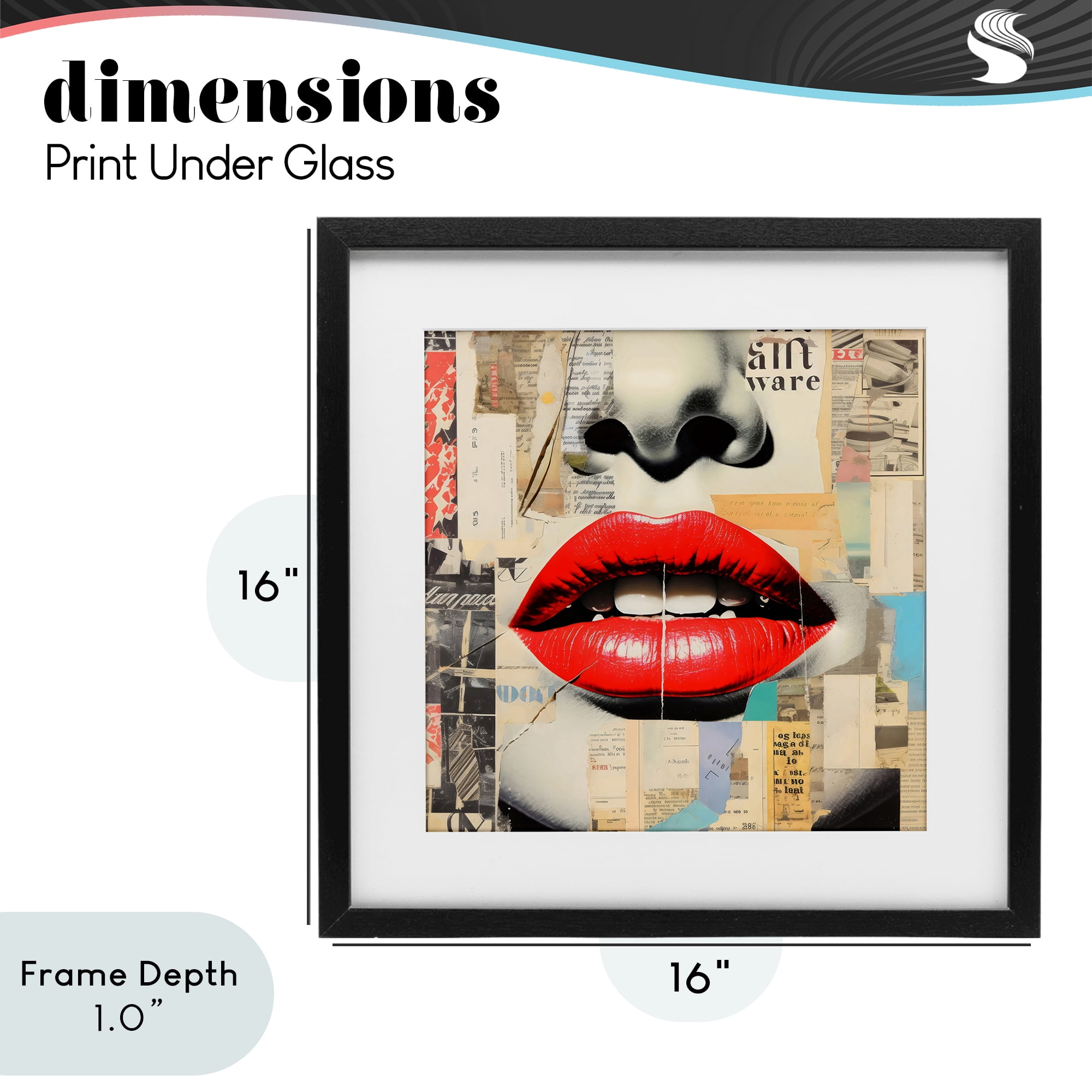 Stupell Industries Fashion Collage with Scarlet Lips Black Framed Print Under Glass, design by Creative Studio