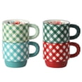 thumbnail image 4 of The Pioneer Woman Merry Meadow Gingham 5-Piece 12.5oz Stoneware Stacking Mugs with Rack, 4 of 9
