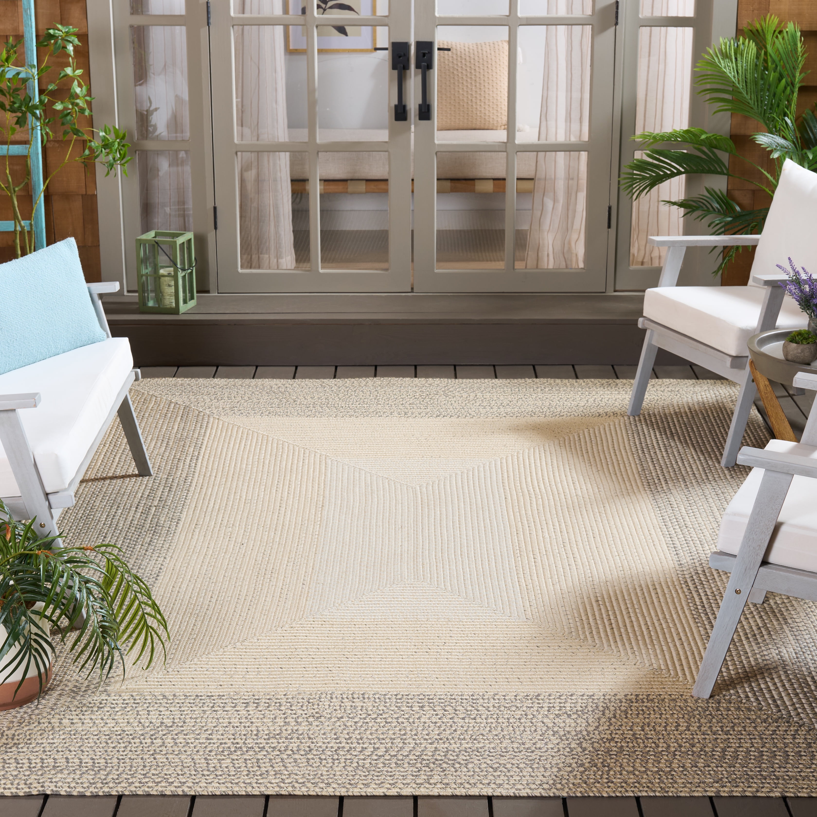 SAFAVIEH Braided Evangeline Bordered Machine Washable Reversible Area Rug, Ivory/Grey, 5' x 8'