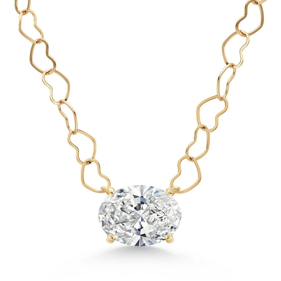 Gem Stone King 1.50 Cttw Oval Cut 14K Yellow Gold IGI Certified Lab Grown Diamond Pendant Necklace | F-G Color | VS1 Clarity | Gold Necklace for Women | 18 inch Heart Link 14K Gold Chain