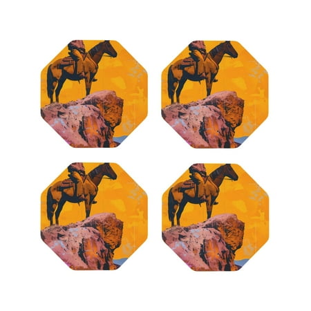 

Tideii Cliff Western Cowboy for Leather Coasters 4 Pieces Anti-fouling and Anti-scalding Decorative Coasters Suitable for Restaurants Kitchens Coffee Shops-Octagon