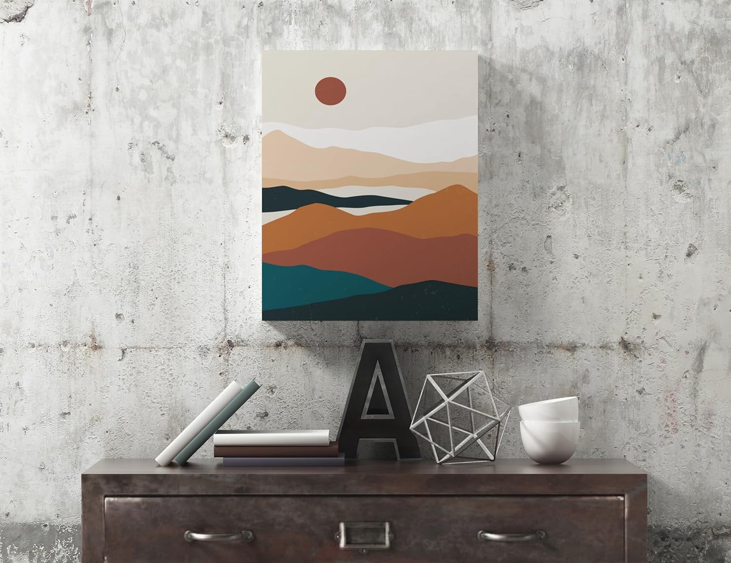 Mountain Canvas Boho Wall Art Nature Abstract Wall Decor Modern Mid Century Landscape Artwork Sun And Moon Prints Pictures for Office Living Room Bedroom Set of 3 Pieces - 12'''' x 16''''