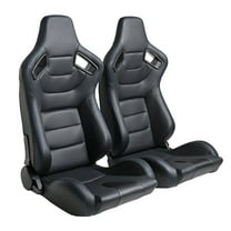 RaceReady Racing Seats For Cars,Black PVC Leather Blue Stitch,Reclinable Carbon Look Leather Back,With Adjustor Dual Lock Slider(Not Including Seat Bracket)