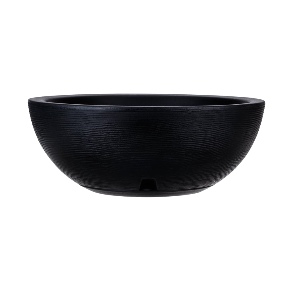 Outdoor Polyethylene Floridis Garden Bowl Planter, Removable Saucer, Drainage Hole, Indoor/Outdoor, Large Planter Bowl 20x7.50 inches, for Garden, Patio, Yard, Pool, Black