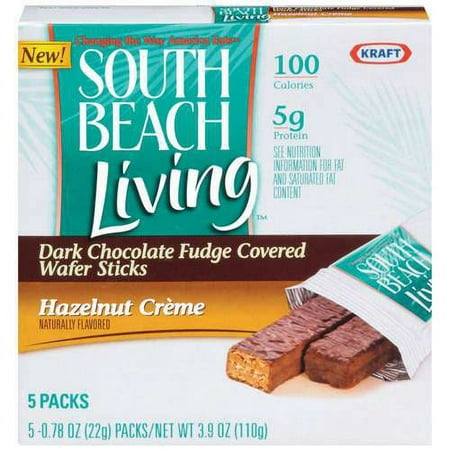 South Beach Living: Dark Chocolate Fudge Covered Hazelnut CrèMe 0.78 Oz Packs Wafer Sticks, 5 ct