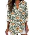 thumbnail image 2 of Button Down Shirts Women, 2025 Trendy Cotton Plus Size Long Sleeve V Neck Floral Spring Graphic Tunic, Orange S-3XL, 2 of 4