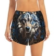 thumbnail image 2 of Pofeuu Vintage Blue Floral Wolf Print Women's Athletic Shorts Running Workout Shorts Tummy Control Quick Dry Gym Shorts with Pockets Double layer sports shorts-Large, 2 of 7