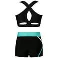 thumbnail image 2 of Manyakai Kids Girls Gymnastics Dance Workout 2 Piece Outfits Crop Top and Shorts Set Black&Blue Green 12, 2 of 5