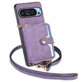 thumbnail image 4 of Wallet Case Compatible with Google Pixel 9 Pro XL, Classic PU Leather Zipper Pocket Car Key / Cash / Coin / Card Slots Shoulder Strap Kickstand Back Case for Google Pixel 9 Pro XL, Purple, 4 of 11