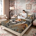 thumbnail image 3 of Manfei Jungle Tiger Full Size Sheets for Girls Women, Wild Leaves Bed Sheets, Orange Green 4-Piece, 1 Flat Sheet, 1 Fitted Sheet and 2 Pillowcases, 3 of 6