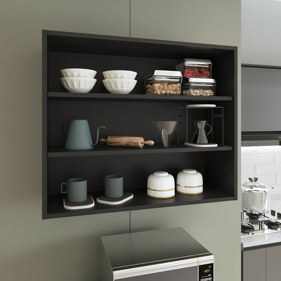 36" 30"h 3 Wall Cabinet, Black, Spacious For Bedroom, Office, Living Room, Garage, Modern Look, , Easy To Up Black Open Wide X 30" High, Spacious, Contemporary, Construction
