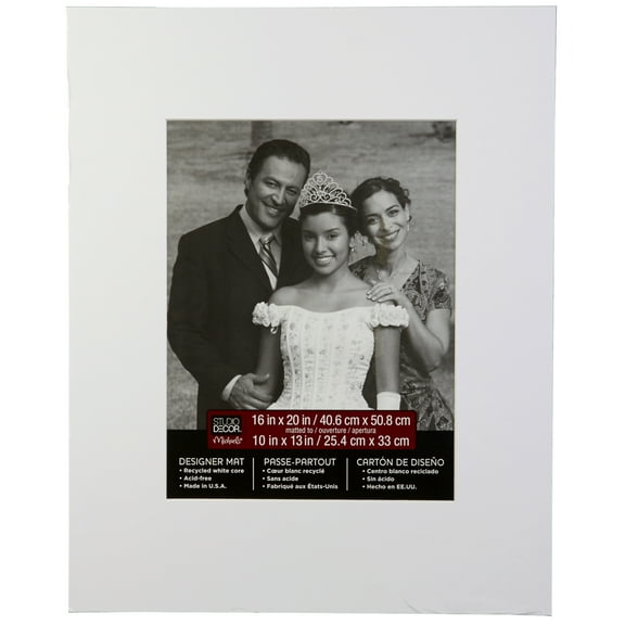16" x 20" White Mat with 10" x 13" Opening by Studio Décor - Acid Free Mat Board for Pictures - Documents - Certificates - Artwork - and Prints - 1 Pack