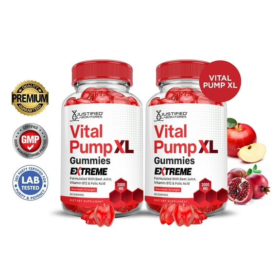 (2 Pack) Vital Pump XL Extreme 2000MG Performance Gummies Vital PumpXLAdvanced Formula Formulated with Beet Juice ACV Pomegranate Powder B12 Vegan Non GMO 120 Gummys