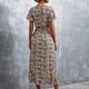 thumbnail image 4 of Vestido cruzado floral para mujer, cuello en V, cintura, cinturón, manga con volantes, dobladillo asimétrico, vestido largo de verano, azul, rosa, S, 4 of 6