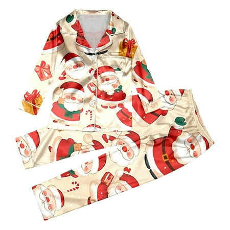 

Landzoo Family Matching Christmas Printed Silk Long Sleeved Parent Child Pajamas For A Family Of Three Silk Home Suit Set (children s Version) Loose Comfortable