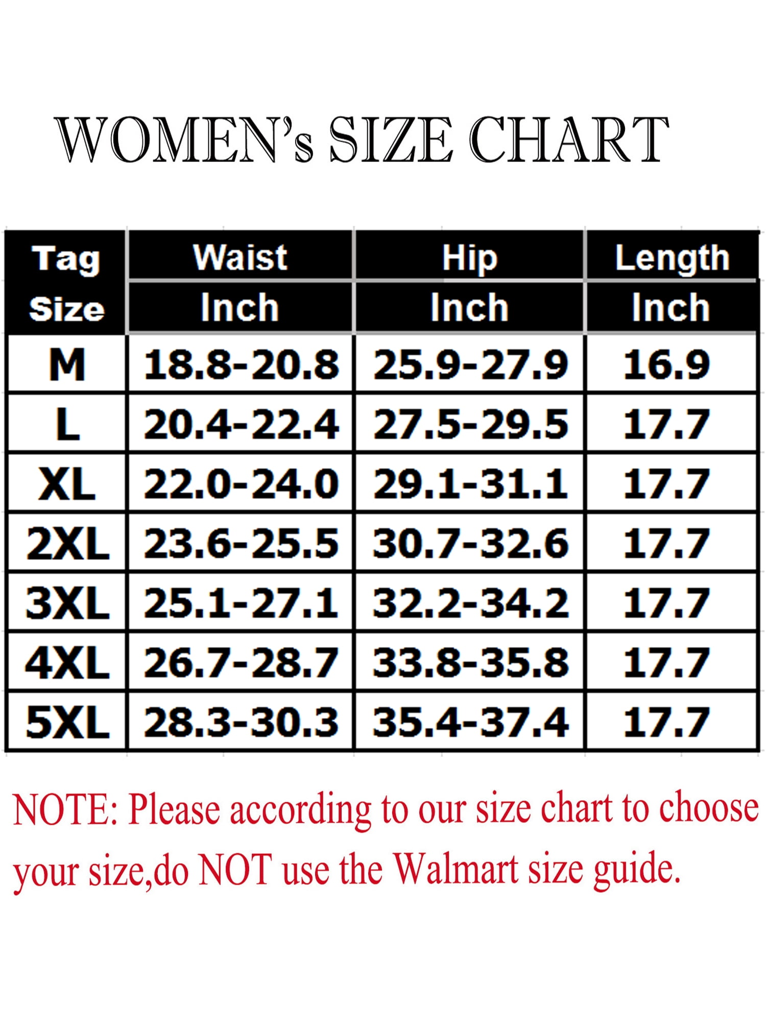 Walmart Womens Size Chart