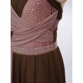 thumbnail image 5 of SiiRoh Womens Rhinestone Lyrical Dance Dress Color Block Mesh Ruched Twisted Knot Irregular Hem Sleeveless Leotard Dress Brown L, 5 of 7