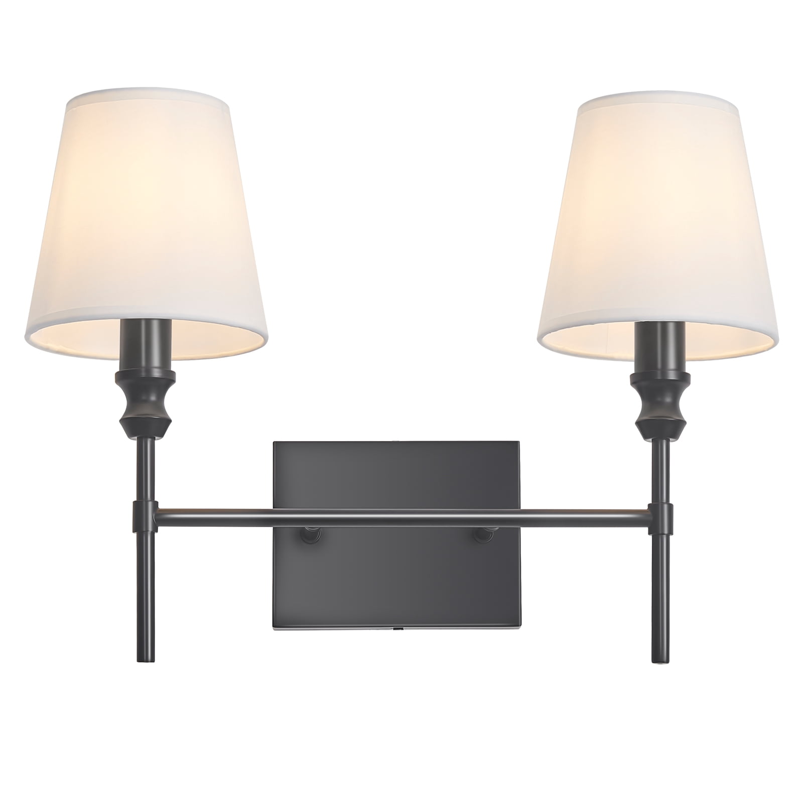 2-Light Vanity Lights for Bathroom,18.5 in Vintage Black Bathroom Vanity Light Fixtures,with Flared White Fabric Lampshade for Bedroom,Living Room,Foyer,Hardwired,E12 Base