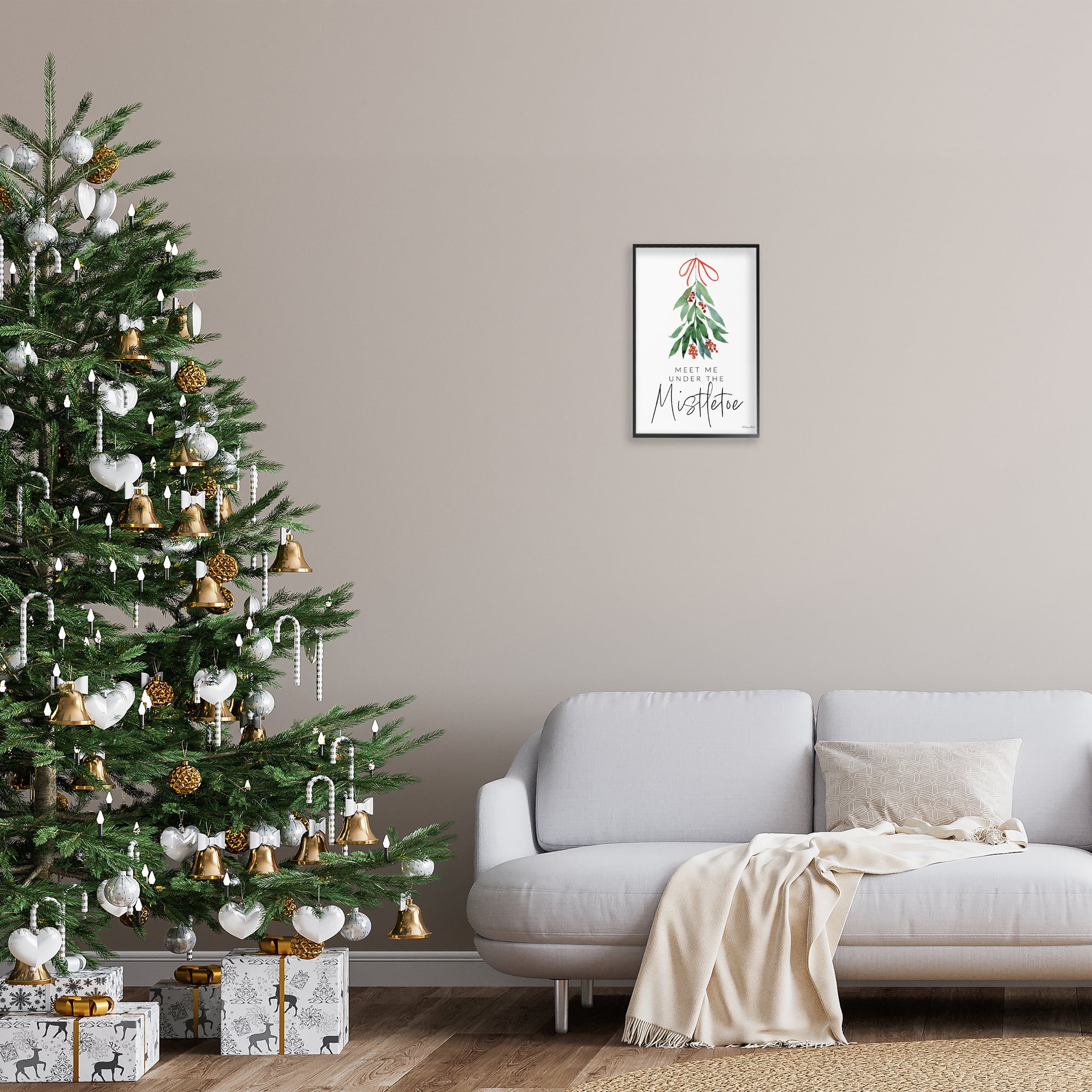 Stupell Industries Meet Me Under Mistletoe Holiday Painting Black Framed Art Print Wall Art, 12 x 18