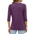 thumbnail image 4 of 3/4 Sleeve Tops for Women Plus Size Casual Crew Neck Solid Color Ladies Round Neck Fashion Loose Blouse, 4 of 6