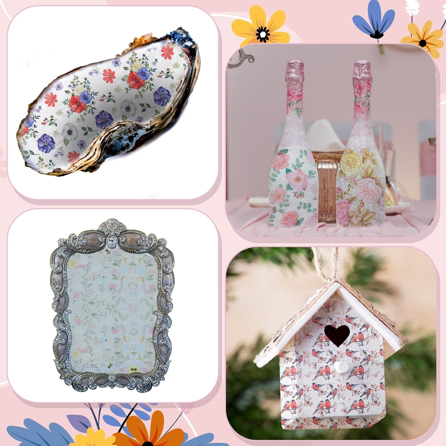 40 Pack Decoupage Napkins Assorted Floral Decorative Decoupage Napkins Cocktail Paper for DIY Crafting Birthday Party, Each Unfolded 13 Inch (Soft Floral)