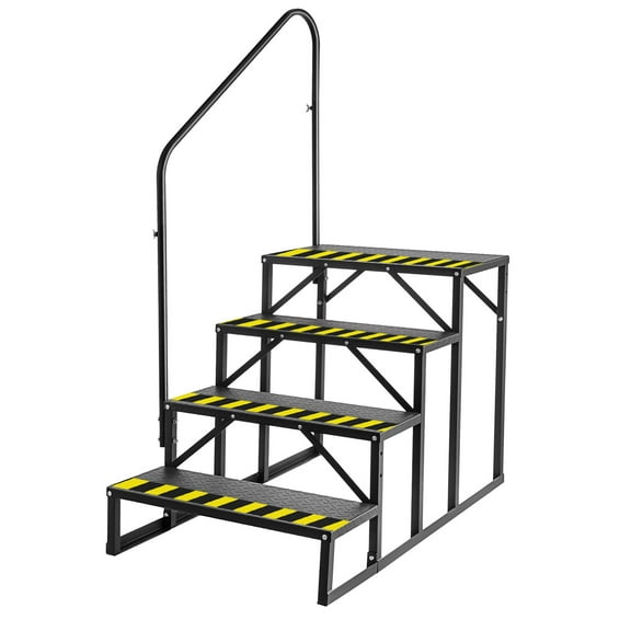 SHZOND RV Steps with Handrail, 4 Steps Ladder Hot Tub Steps with Handrail, 27"H Portable RV Stairs 660 lbs Load Capacity with Anti-Slip Panel, Camper Steps for Spa, Travel Trailers and Porch