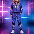thumbnail image 5 of yboeqw Unisex 80s Retro Shiny Color Block Tracksuit Full Zip Stand Collar Jacket and Cuffed Jogger Pants Vintage Disco Couple Theme Party Costume Outfit, 5 of 9