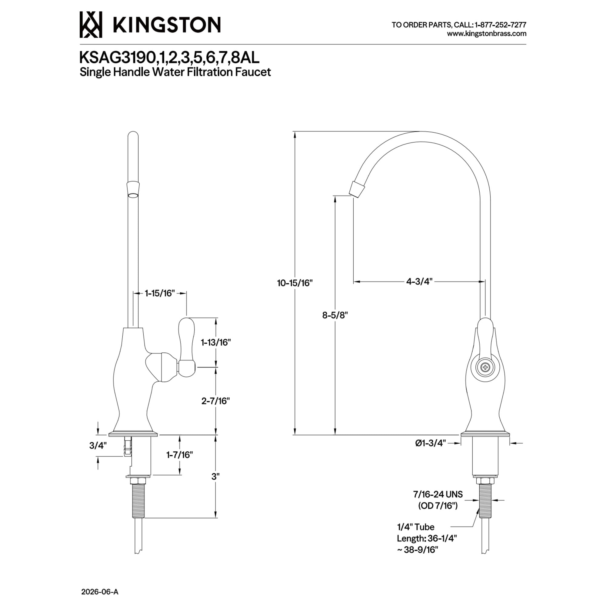 Kingston Brass KSAG3192AL Restoration Single-Handle 1-Hole Deck Mount Water Filtration Faucet in Polished Brass