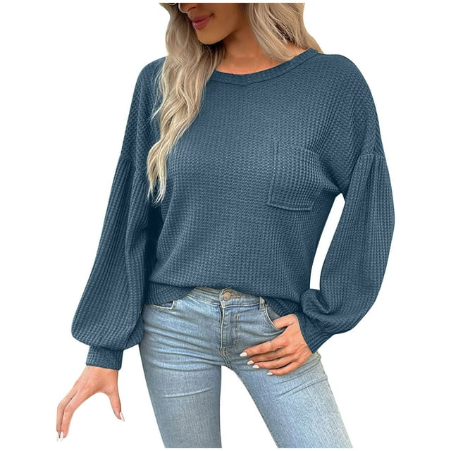 Timegard Hauts pour Femmes Col Rond Manches Longues Dos Nu Couleur Unie T-Shirts Automne Habillé Décontracté Ample Hauts