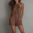 thumbnail image 4 of Ailaofu Womens Halter Neck Romper Shorts Sleeveless Pleated Short Jumpsuit with Side Pockets Loose Fit Casual One Piece Outfit, 4 of 8