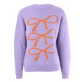 thumbnail image 4 of Women Cute Bows Sweater Valentine Heart Sweater Crew Neck Embroidery Knit Loose Casual Long Sleeve Ribbed Pullover Sweaters, Purple (Small), 4 of 5