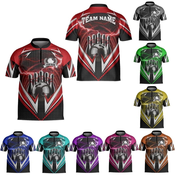 Personalized Bowling Jersey 3D, Bowling Shirts for Team, Bowling Shirt Unisex for Men Women, Bowling Shirts for Men (Red, S)