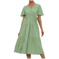 thumbnail image 1 of Leutsin Robe d'Été Fluide pour Femme à Col en V, Manches Courtes, à Lacets, à Imprimé Floral, 1 of 8