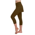 thumbnail image 3 of BiZtdJrK Womens Skirted Capri Leggings Crossover High Waisted Yoga Workout Capris Stretch Tennis Sport Skirts with Legging Brown M, 3 of 7
