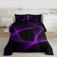 thumbnail image 2 of Manfei Geometric Stripes Lines Full Size Comforter Sets,Minimalism Geometric Ribbon Bedding Comforter Set,Neon Purple Black Bedding Sets For Boys Teens,Ultra Soft Room Decorative Reversible,3 Pieces, 2 of 8