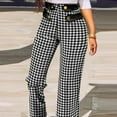 thumbnail image 4 of Giftesty Pants for Women Clearance Women Fashion Casual Plaid Print Button Straight Slim Fit Suit Pants, 4 of 9