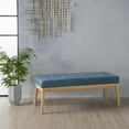 thumbnail image 3 of PetFurnishn Upholstered Long Bench Fabric Button-Tufted Bedroom Bench with Birch Wood Legs Mid-Century Modern Entryway Window Bench with Padded Seat, Blue, 3 of 8