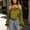 Olive Green, variant on Women's Elegant Solid Color Satin Halter Top – Cold Shoulder Long Puff Sleeve, Ruffle Hem, Ruched Boho Blouse Olive Green,M