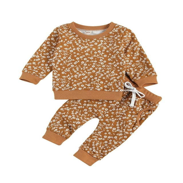 MesaSe 2Pcs Clothes Floral Print Collar Long Sleeve Tops Long Pants Infant Set