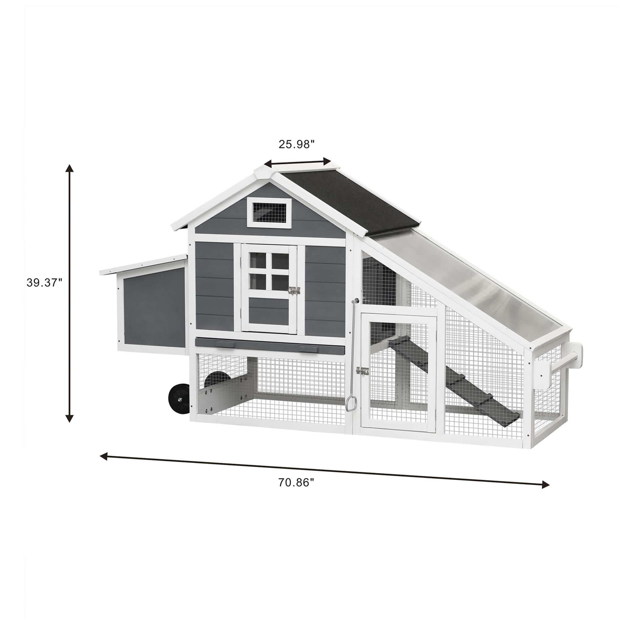 Pefilos 70" Wooden Rabbit Hutch, Large Outdoor Hen House, Bunny Hen Cage with Ventilation Door, Removable Ramp Garden Backyard Pet Poultry House Box, Gray Pefilos 70" Wooden Rabbit Hutch, Large Outdoor Hen House, Bunny Hen Cage with Ventilation Door, Removable Ramp Garden Backyard Pet Poultry House Box, Gray