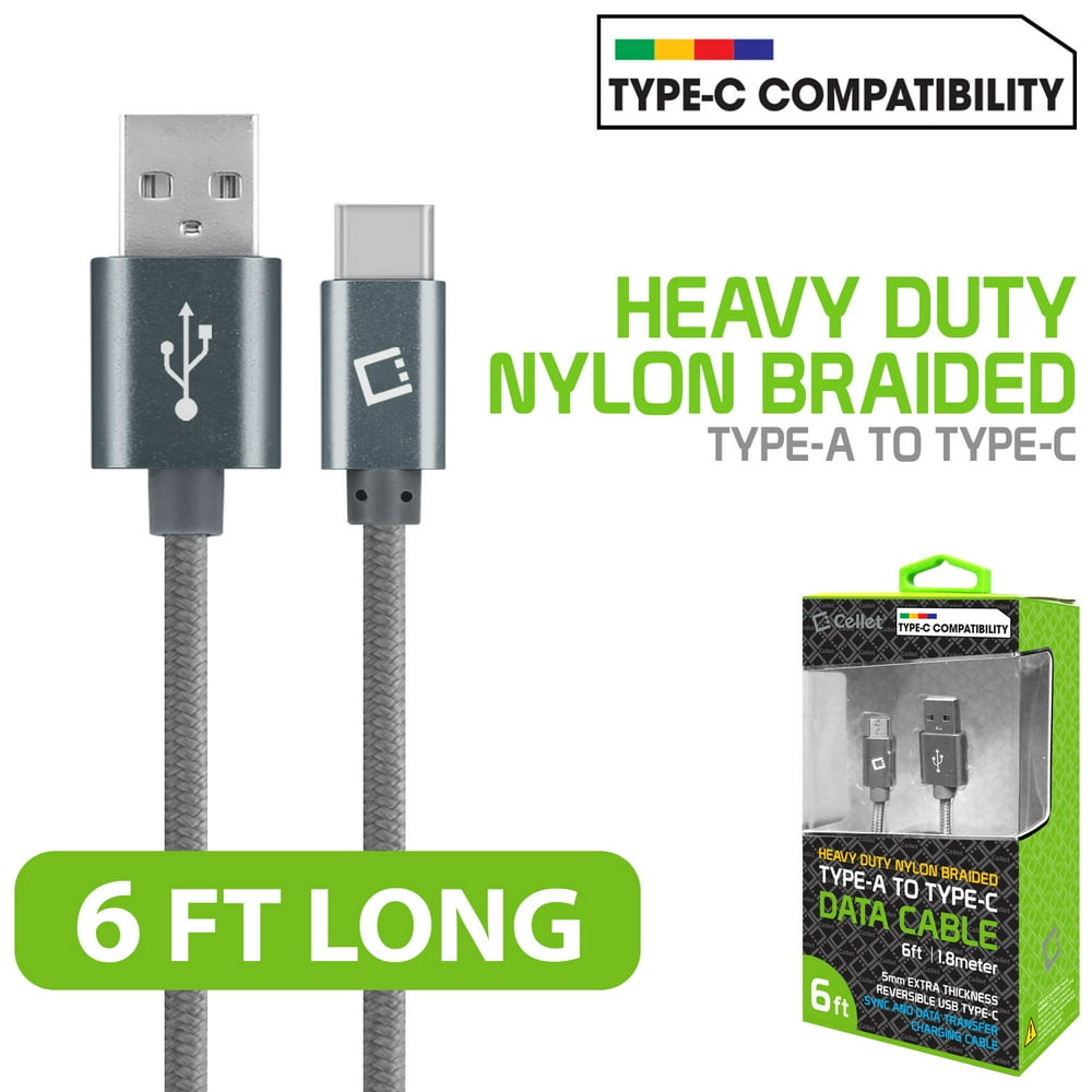 Cellet 6 ft TYPEC USBC Heavy Duty Braid Cable USBA to USBC