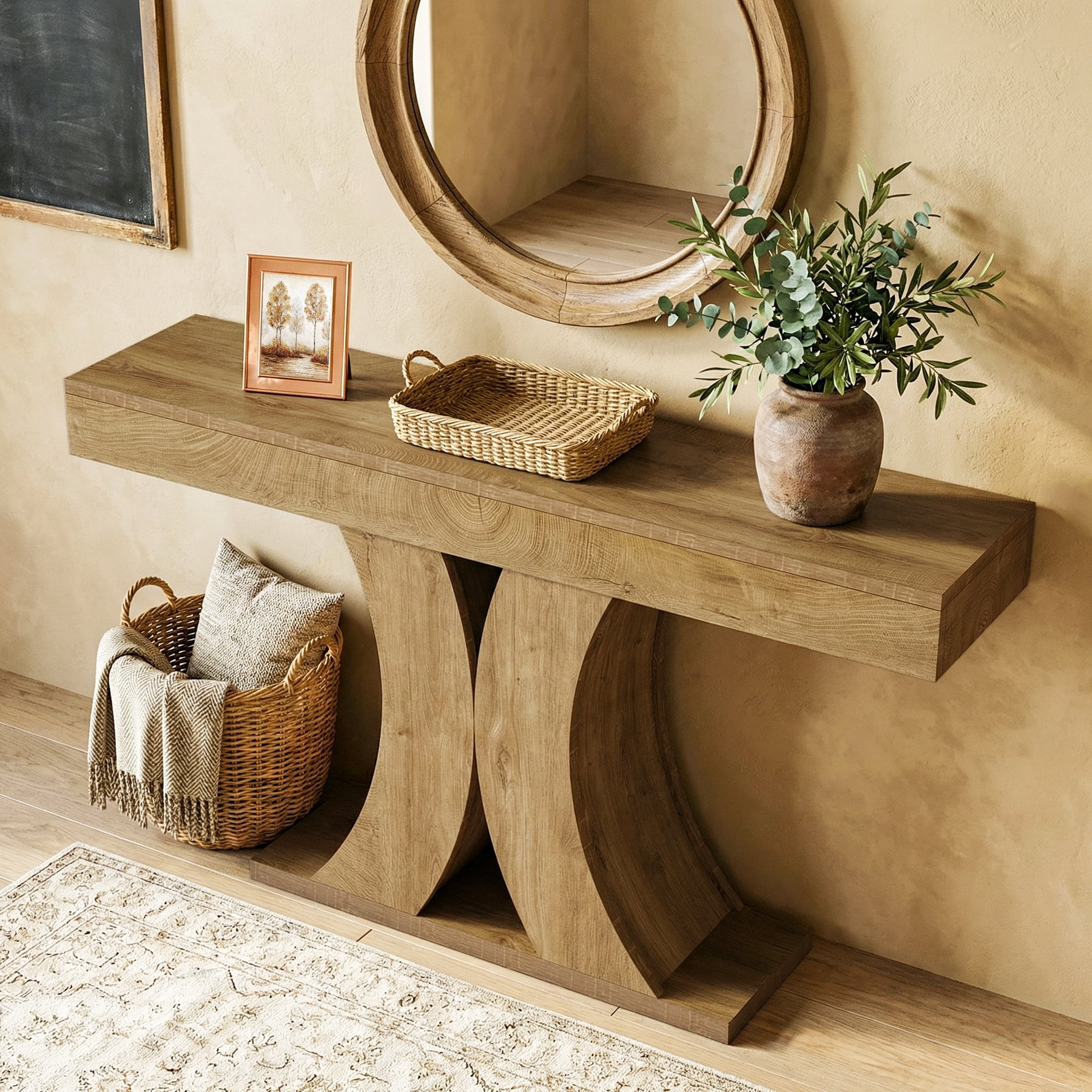 Finmind Wooden Console Table, Farmhouse Narrow Sofa Entryway Table Behind the Couch, 59" Modern Accent Furniture for Living Room, Hallway, Entrance, Foyer, Natural Brown