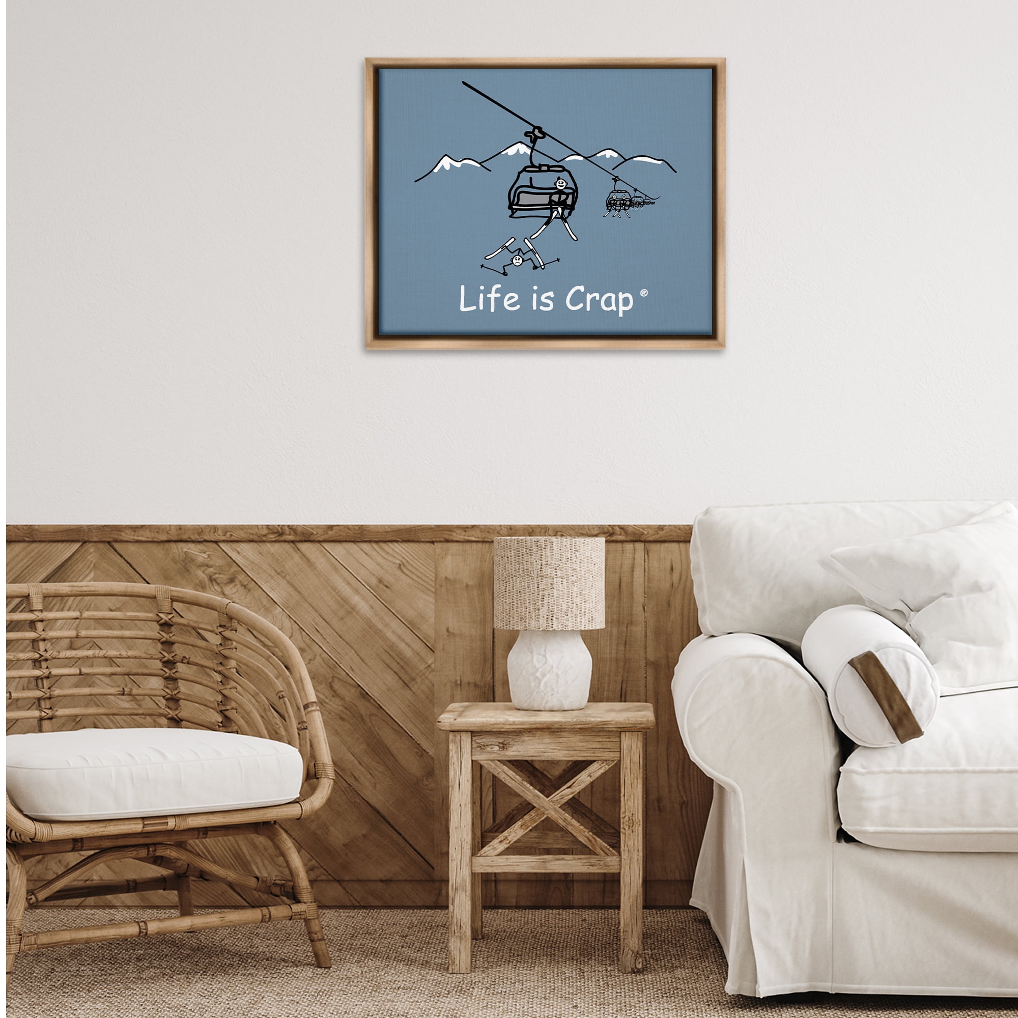 Stupell Industries Falling Ski Lift Novelty & Humor Painting Brown Floater Framed Canvas Art Print Wall Art, 31 x 25