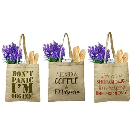 100% Organic Grocery Tote - Earthwise Organic Cotton Reusable Grocery Bag Shopping Totes Canvas w/cute, funny prints