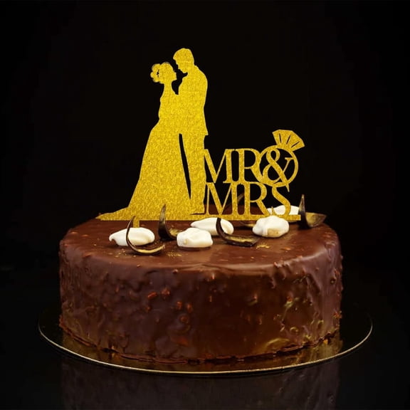 Personalized Mr & Mrs Silhouette Cake Toppers Silhouette Customize Names Est Date Funny Bride & Groom Cake Toppers For Wedding Engagement Wedding Decorations Bridal Shower Gifts Glitter Gold