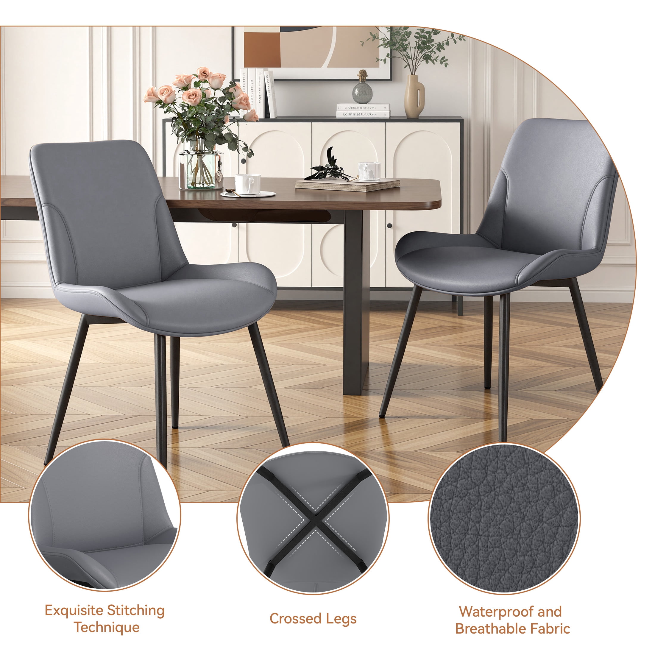 MOONMISS Dining Chair Set of 4,Upholstered with Ergonomic Backrest Metal Legs for Kitchen Office Reading,Dark Gray
