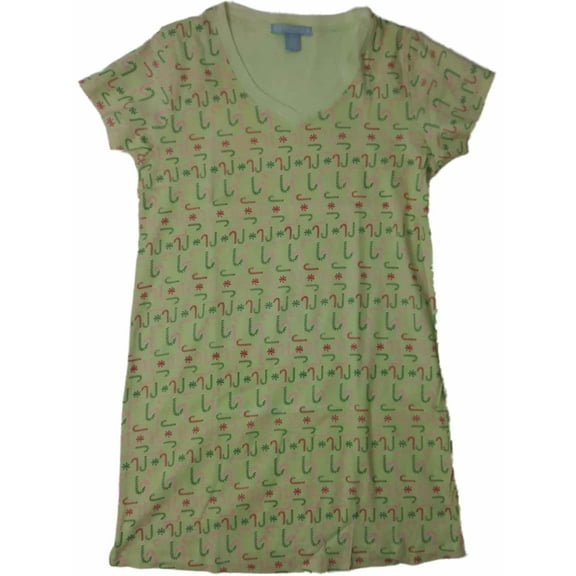 Womens Mint Green Pink Red Green Candy Cane Nightgown Knit Sleep Shirt Medium