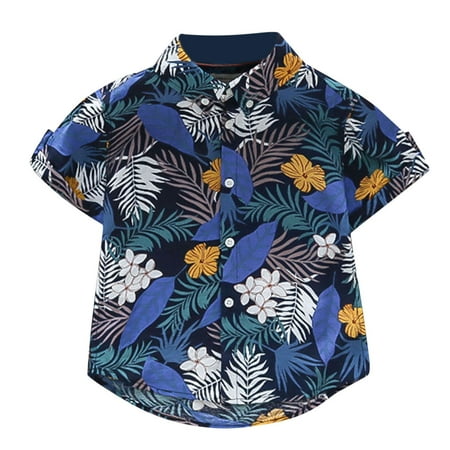 

Button Hawaiian Short T-shirt Kids Floral Vacation Summer Shirt Toddler Sleeve Boys Tops Beach Down Baby Boys Tops